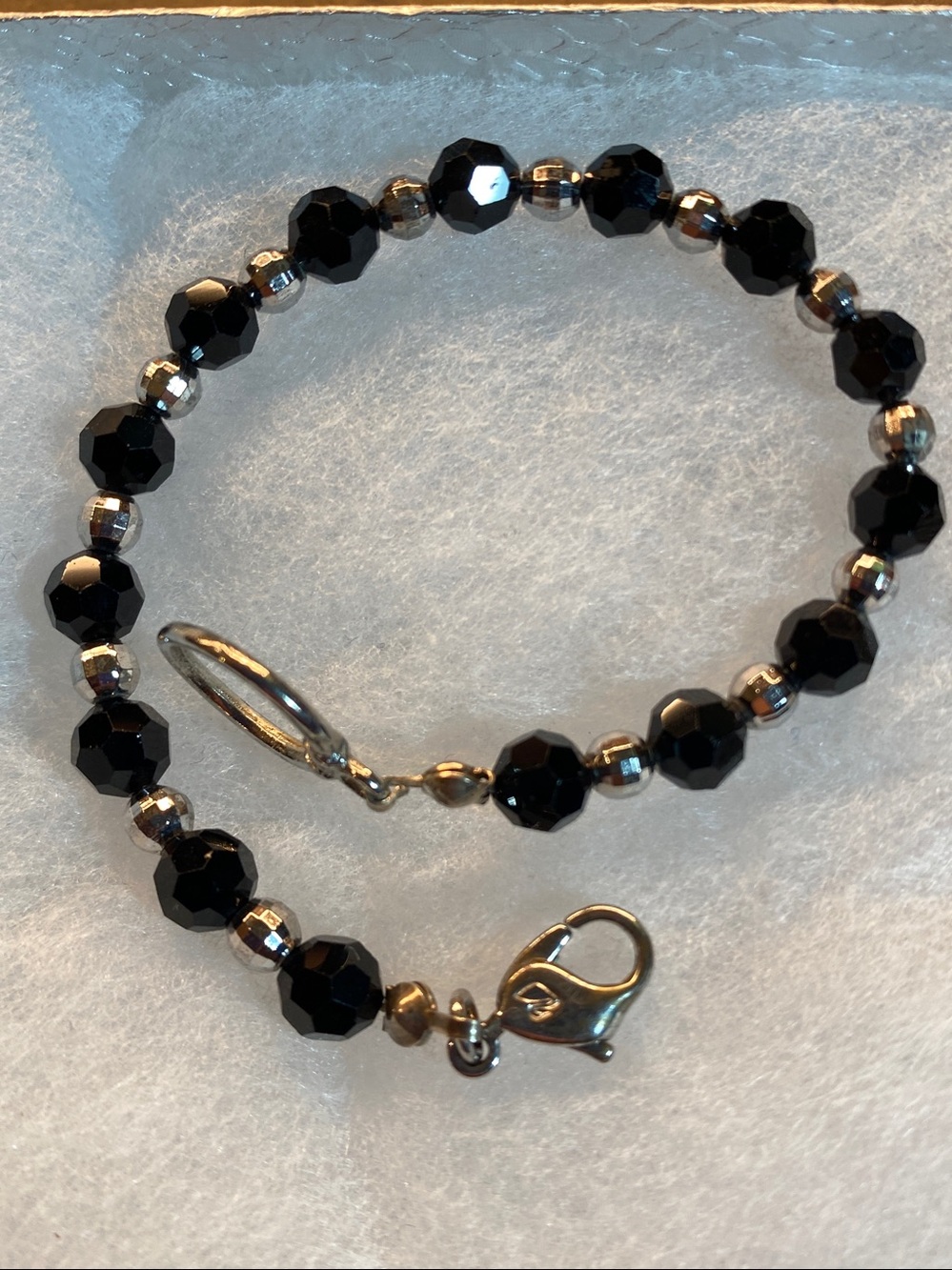 Swarovski Black Crystal Bead Bracelet Swan Logo 7”